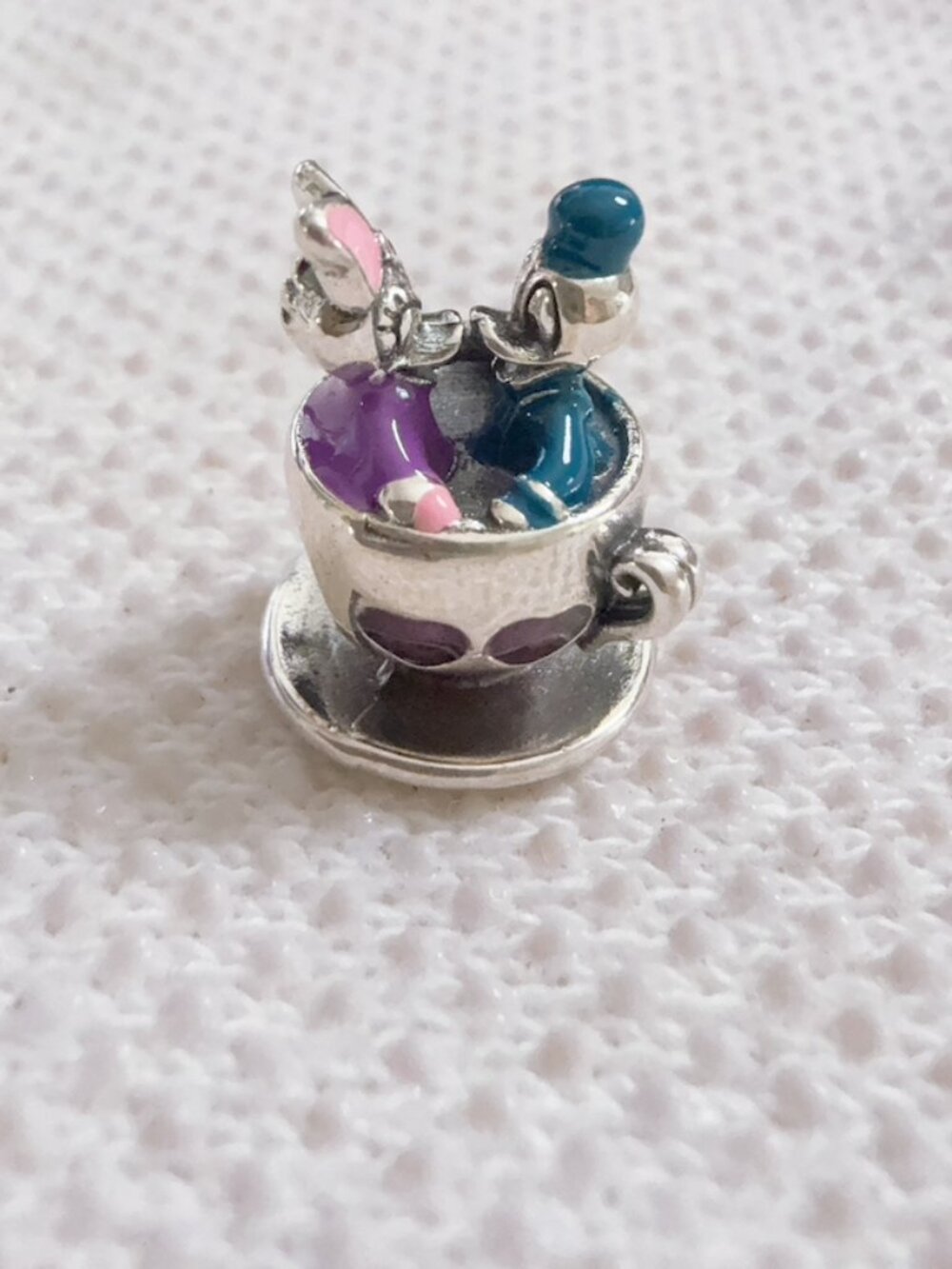 Disney Parks Donald Daisy Duck Teacup Silver Charm For Pandora Bracelet